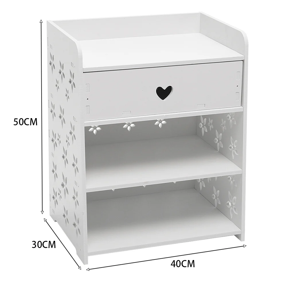 Livingandhome Hollow Carved Flower Pattern Side Table Nightstand with Drawer for Bedroom - Image 8