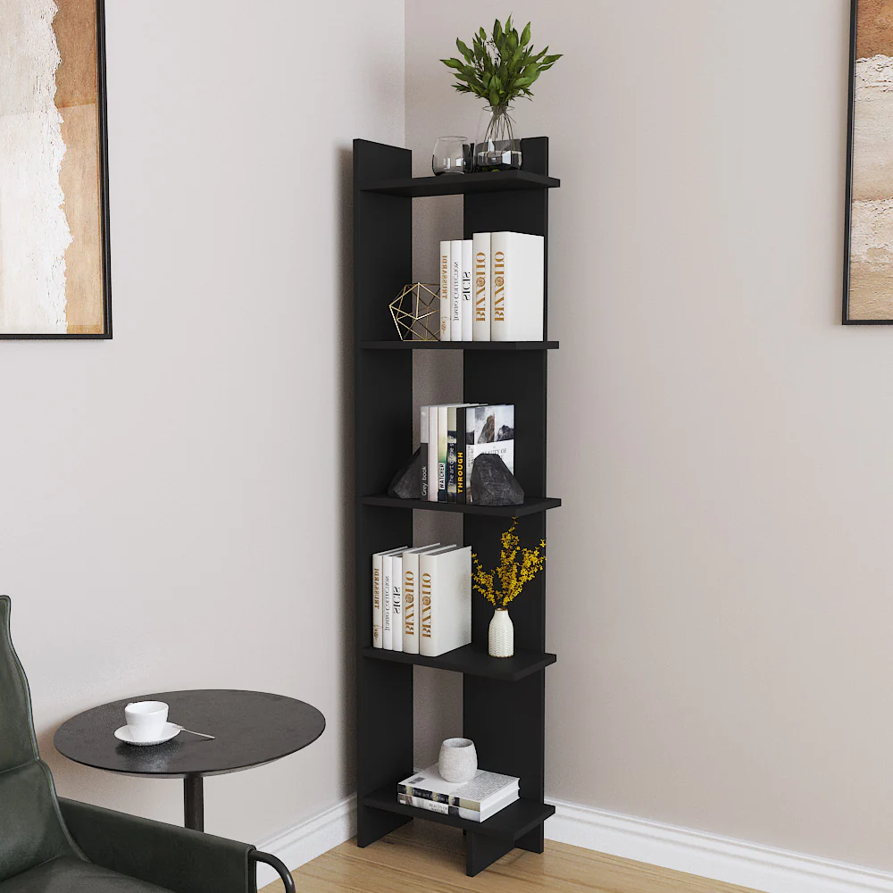 Livingandhome Industrial 5-Tier Corner Bookshelf Shelf Unit - Image 2