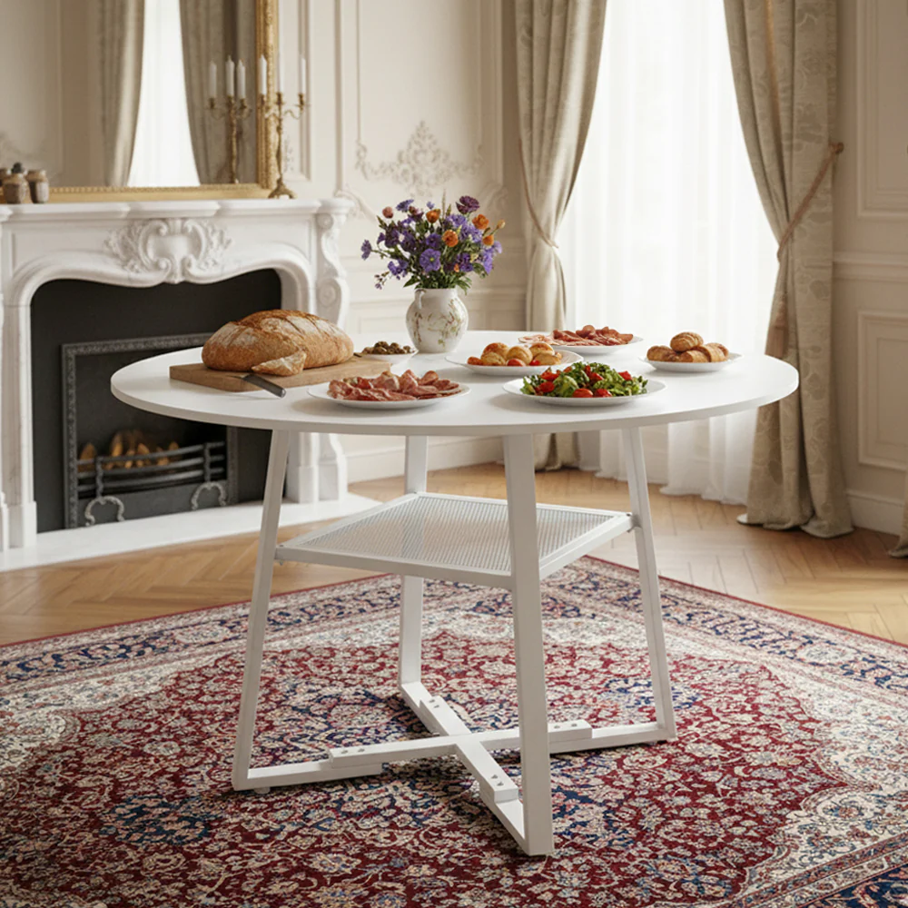 Livingandhome Industrial Round Dining Table White Top - Image 2