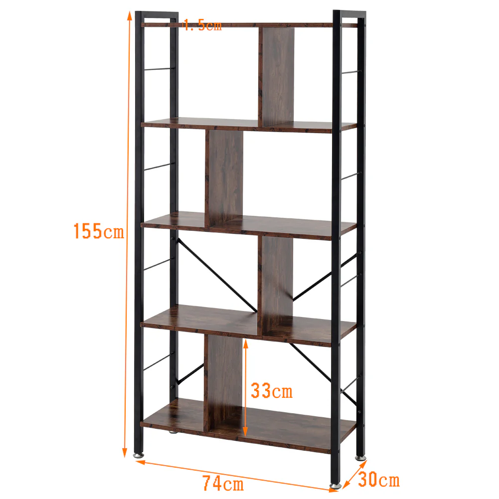Livingandhome Industrial Style 5 Tier Bookcase Metal Frame - Image 7