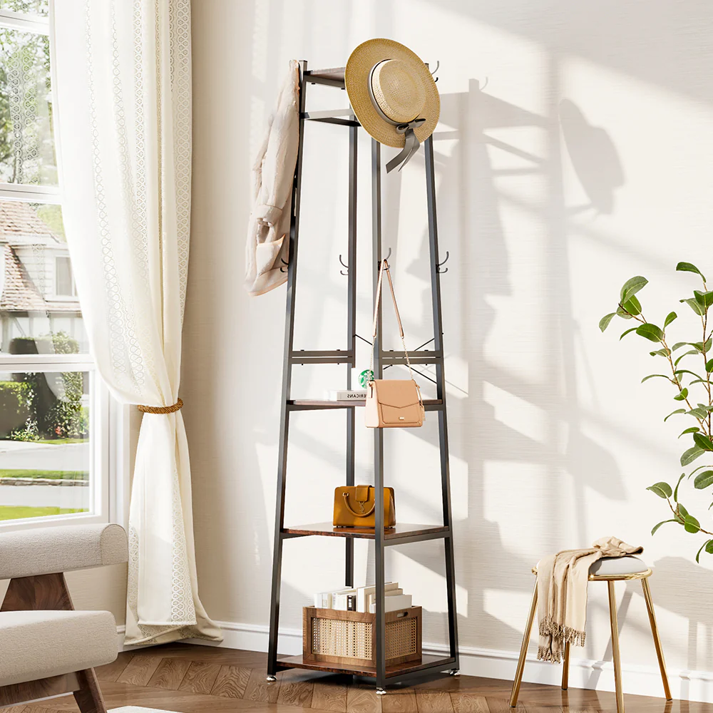 Livingandhome Industrial Style Clothing Rack With 4 Tiers Of Shelves