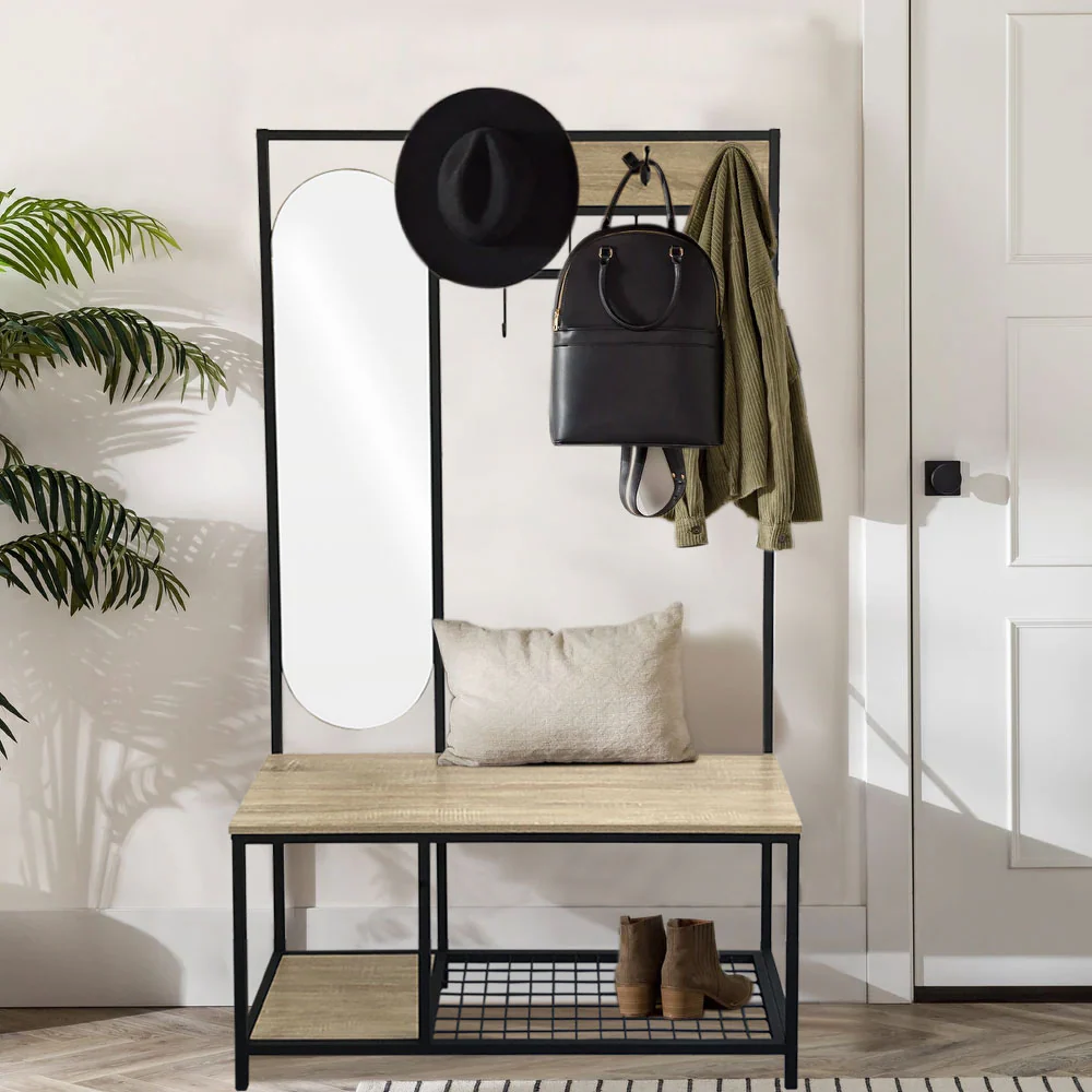 Livingandhome Industrial Style Coat Rack with Bench
