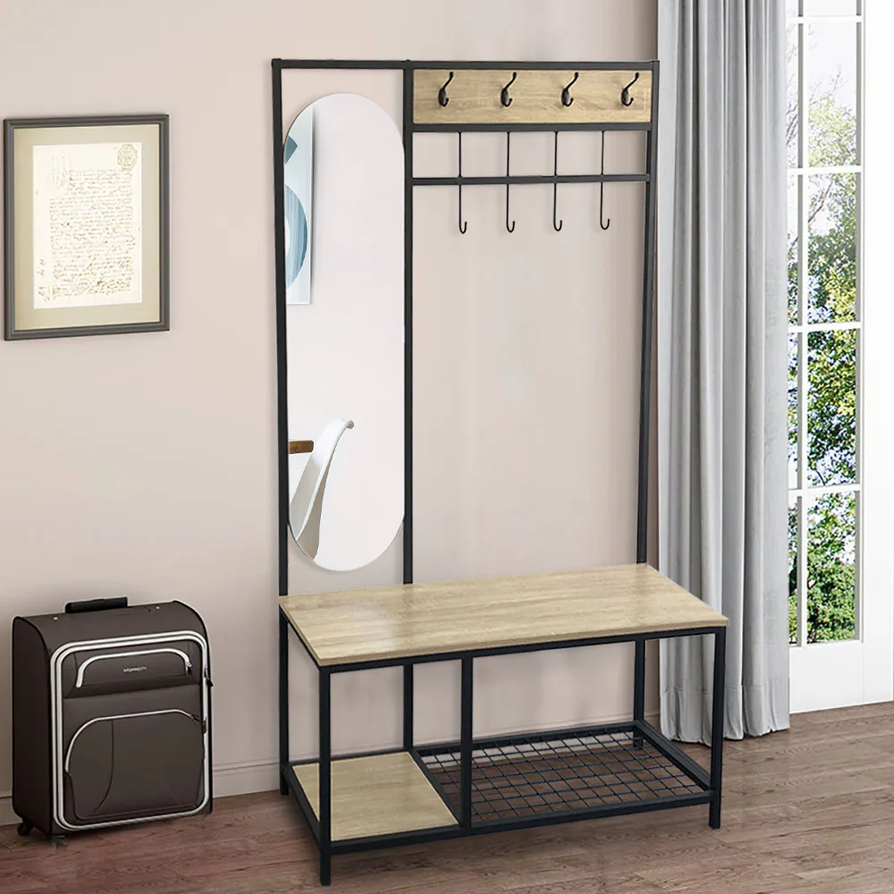 Livingandhome Industrial Style Coat Rack with Bench - Image 2