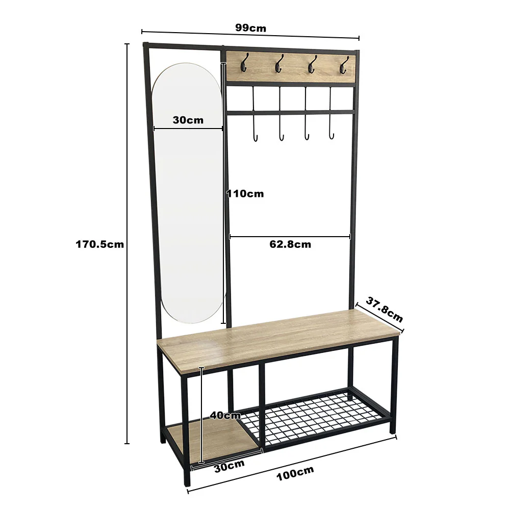 Livingandhome Industrial Style Coat Rack with Bench - Image 3