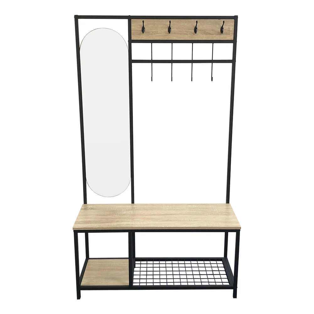 Livingandhome Industrial Style Coat Rack with Bench - Image 4