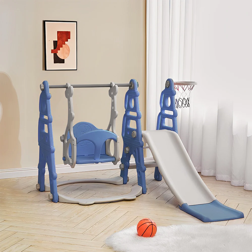 Livingandhome Kids Toddler Swing and Slide Set with Basketball Hoop - Image 2