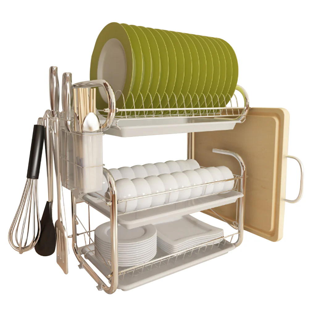 Livingandhome Kitchen 3-Tier Dish Drainer Storage Stand Bowl Plate Dryer Tray White - Image 3