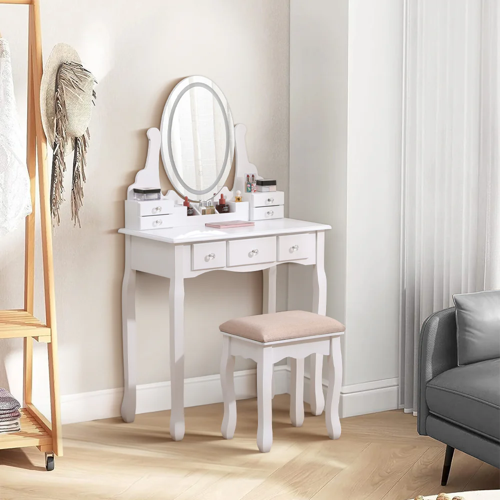 Livingandhome LED-Lighted Vanity Desk with Storage Drawers