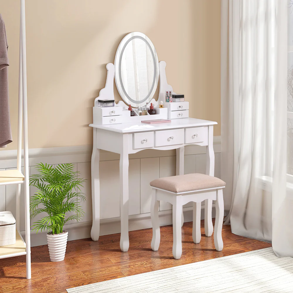 Livingandhome LED-Lighted Vanity Desk with Storage Drawers - Image 2