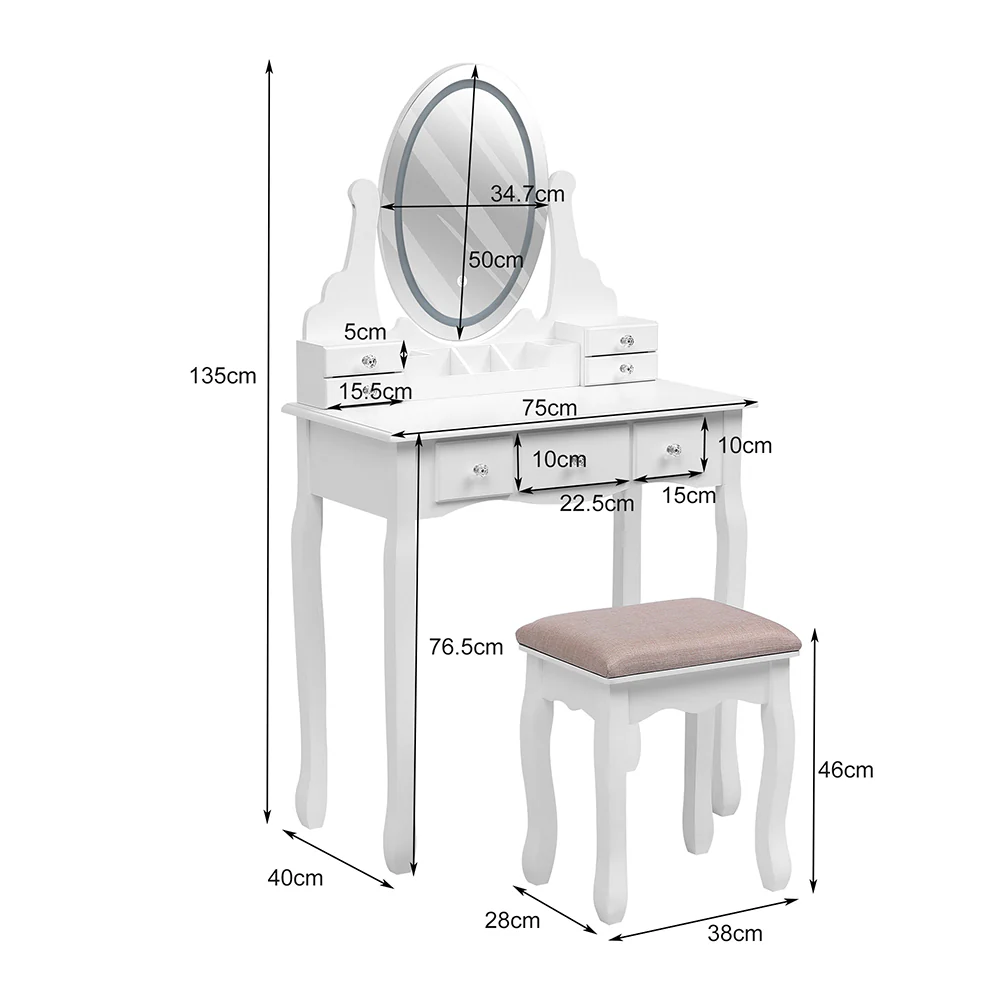 Livingandhome LED-Lighted Vanity Desk with Storage Drawers - Image 7