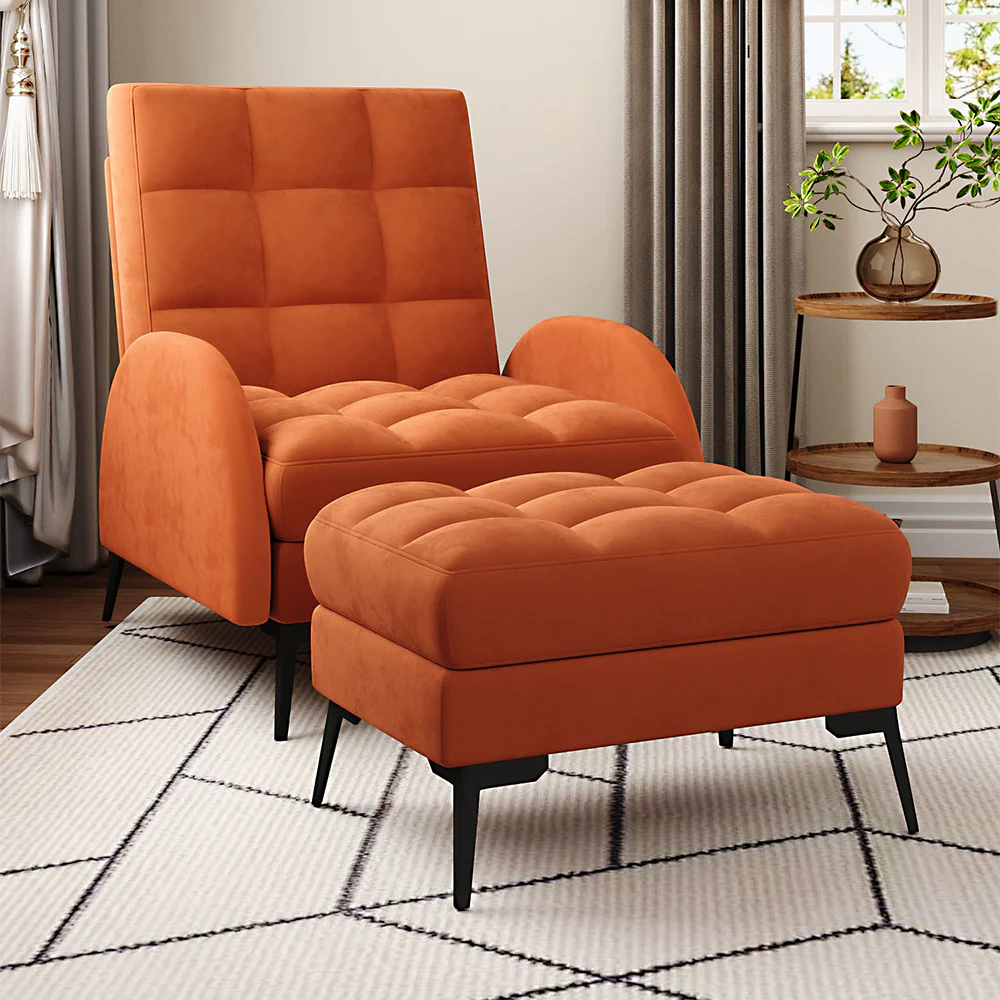 Livingandhome Leisure Recliner Chair with Footstool and Metal Legs