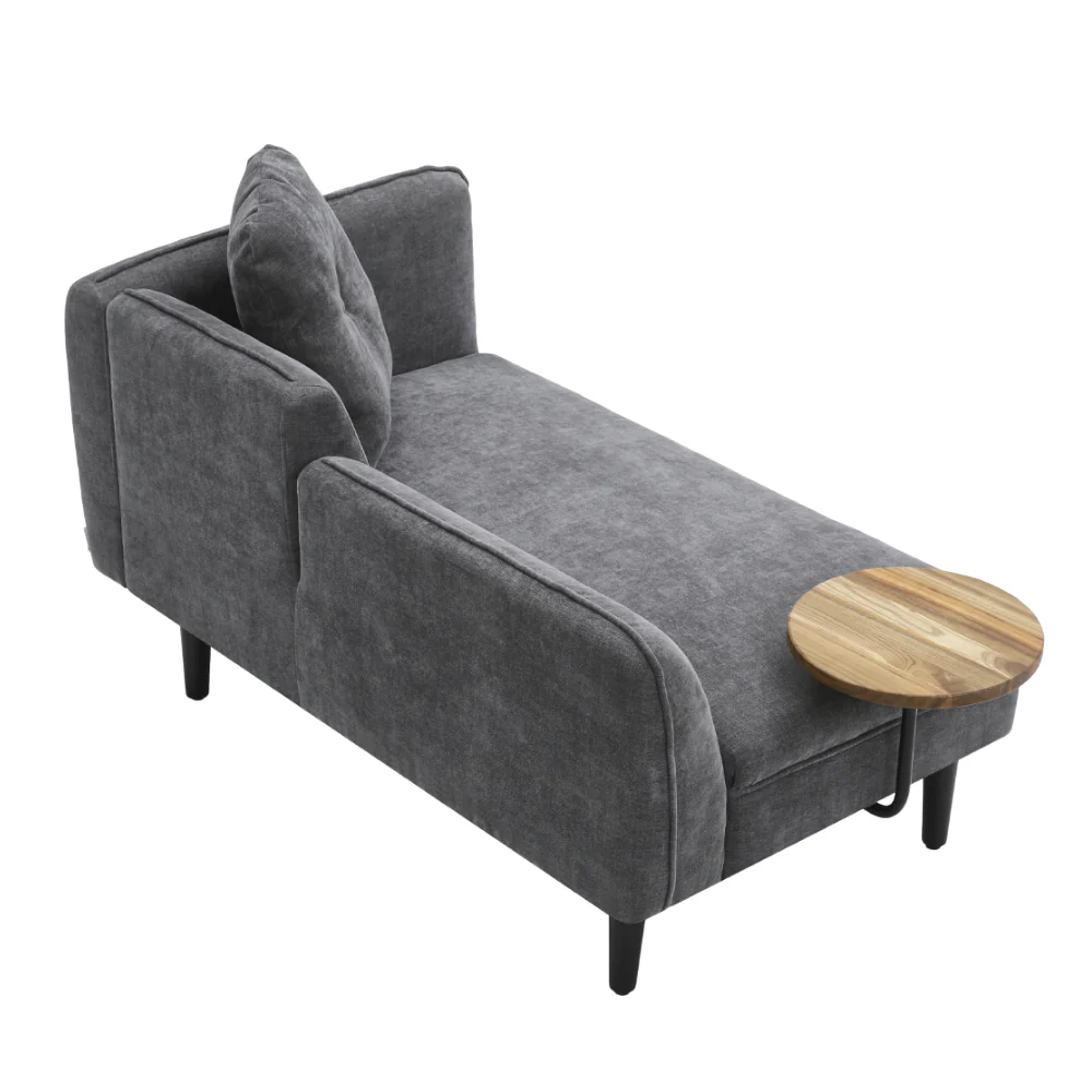 Livingandhome Linen Chaise Lounge with Tray Table - Image 6