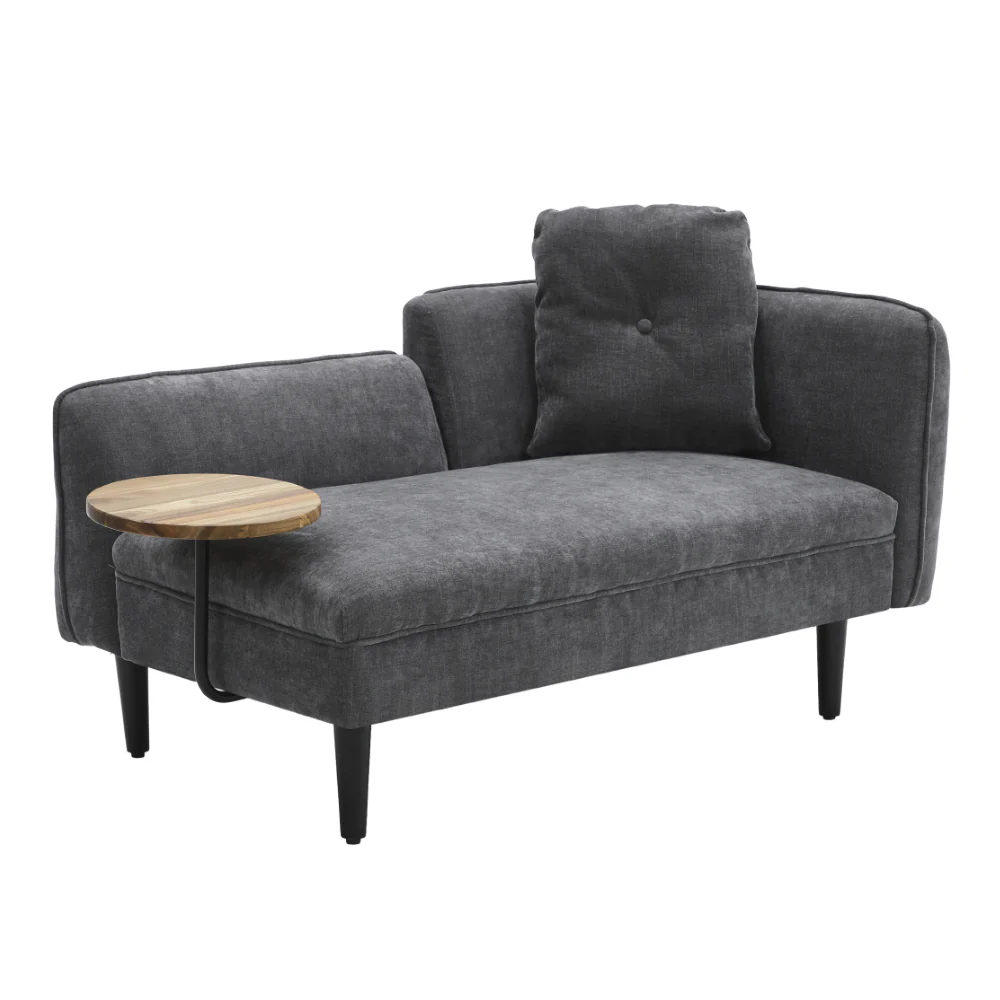 Livingandhome Linen Chaise Lounge with Tray Table - Image 7