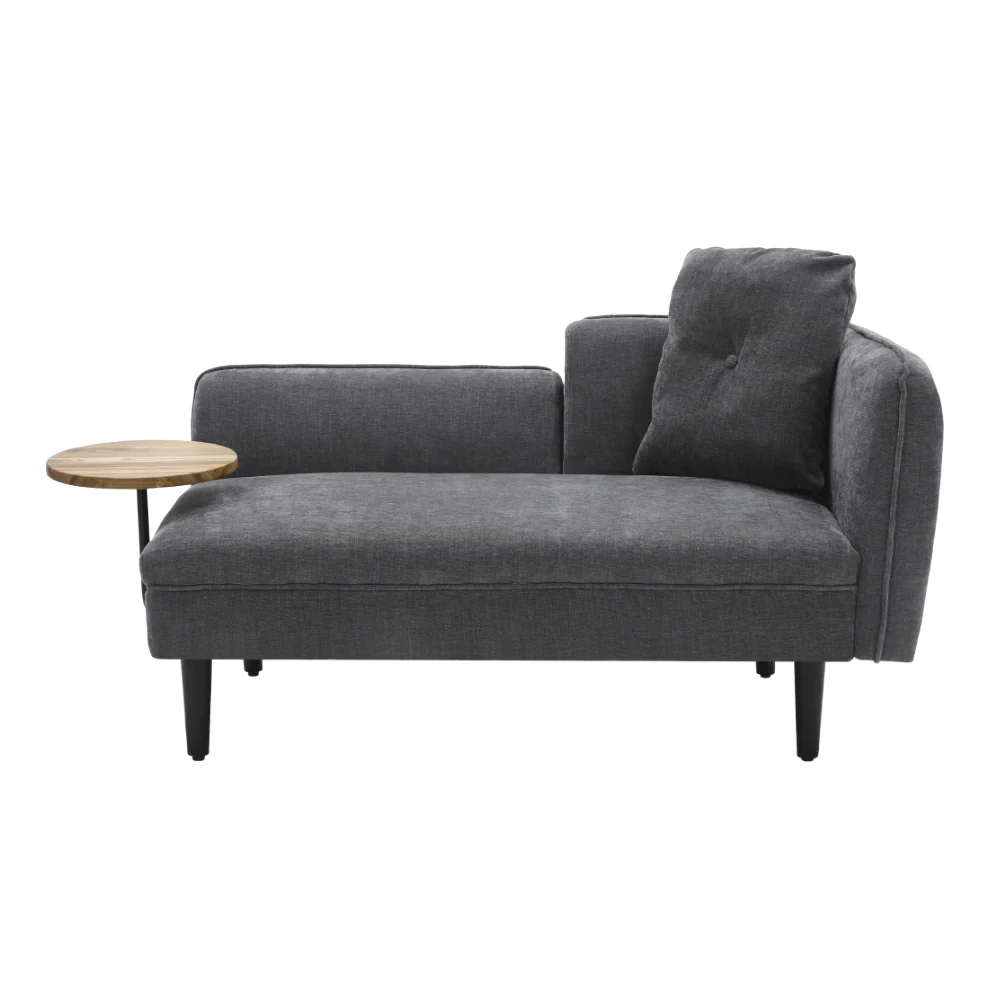 Livingandhome Linen Chaise Lounge with Tray Table - Image 8