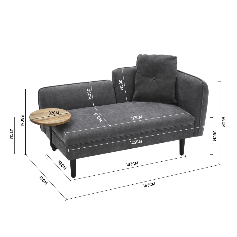 Livingandhome Linen Chaise Lounge with Tray Table - Image 9