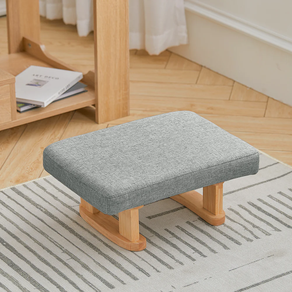 Livingandhome Linen Upholstered Footstool with Wooden Legs - Image 2