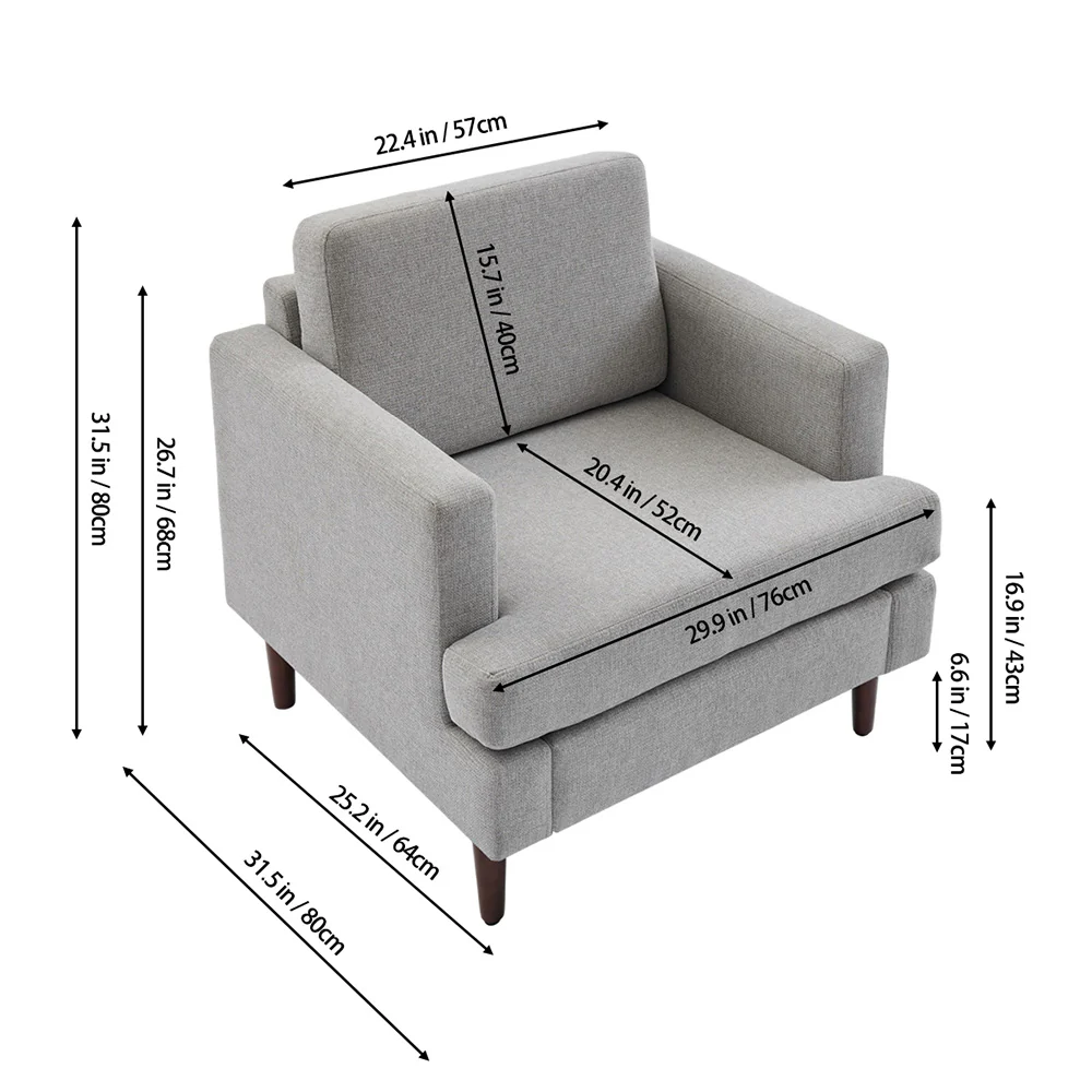 Livingandhome Linen Upholstered Mid-Century Chair - Image 3