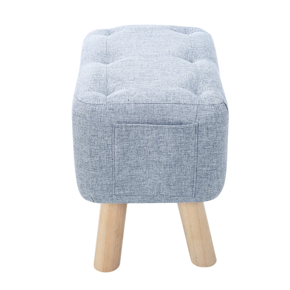 Livingandhome Linen Upholstered Ottoman Footstool with Pocket - Image 4