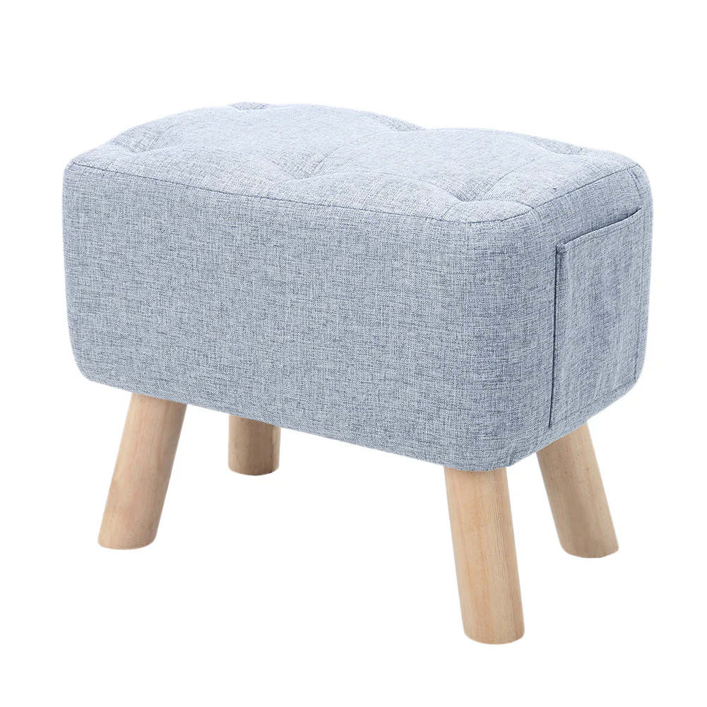 Livingandhome Linen Upholstered Ottoman Footstool with Pocket - Image 5