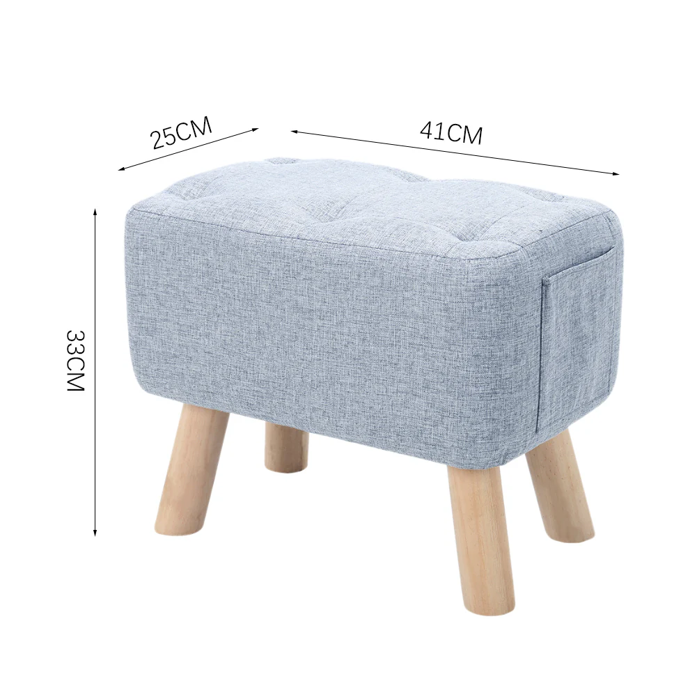 Livingandhome Linen Upholstered Ottoman Footstool with Pocket - Image 8