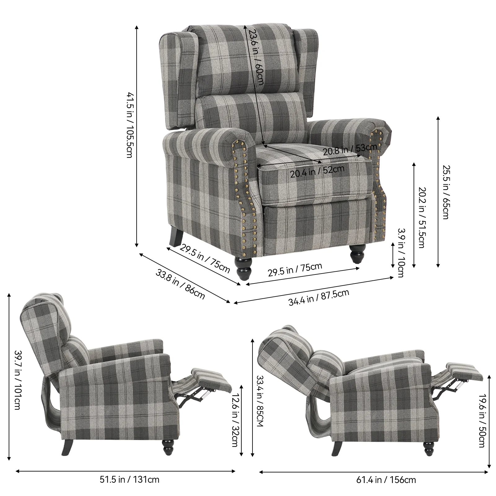 Livingandhome Linen Upholstered Recliner Armchair - Image 3