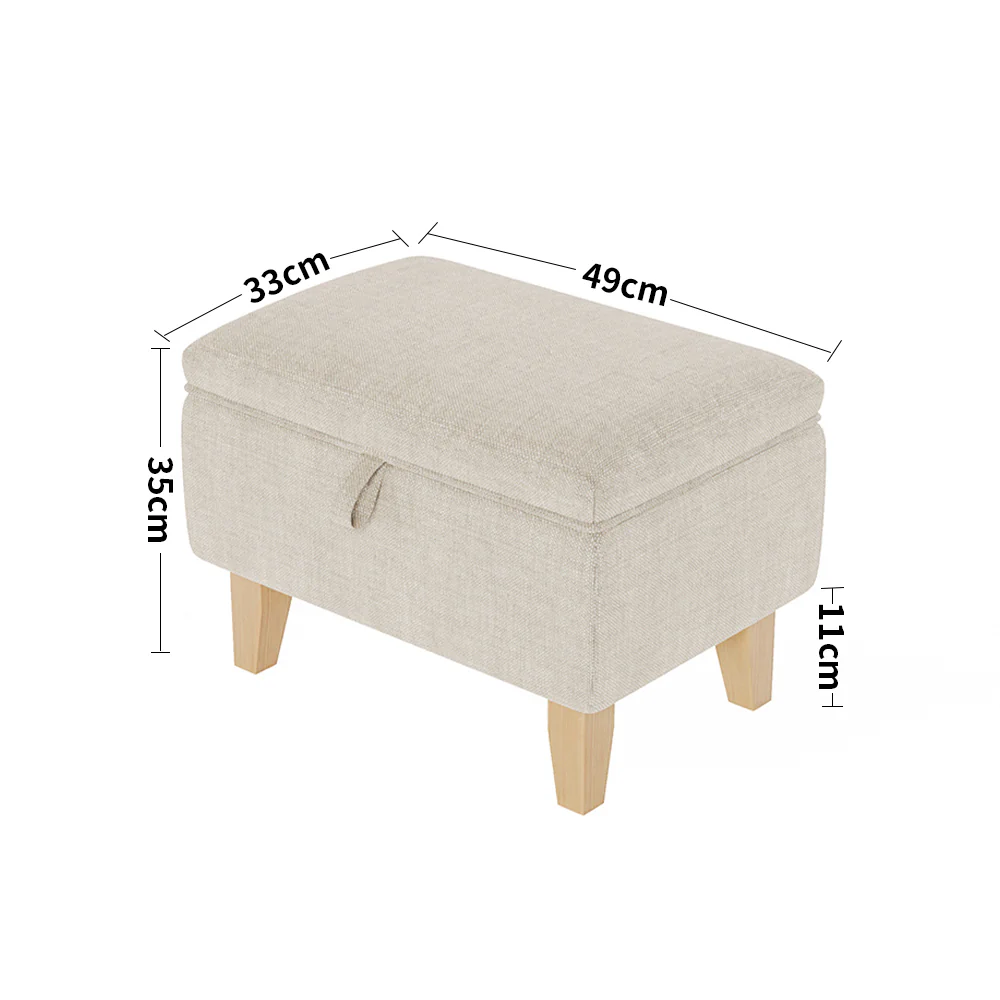 Livingandhome Linen Upholstered Storage Ottoman Footstool - Image 2