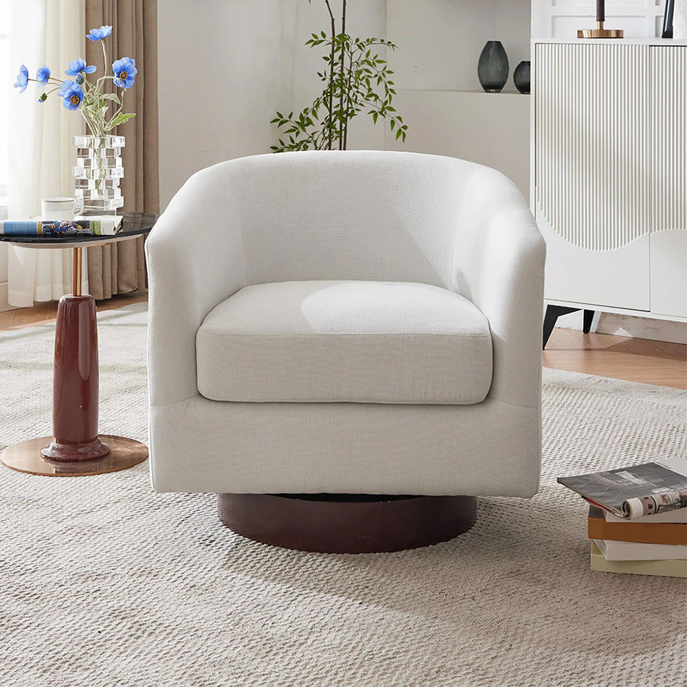 Livingandhome Linen Upholstered Swivel Armchair - Image 2
