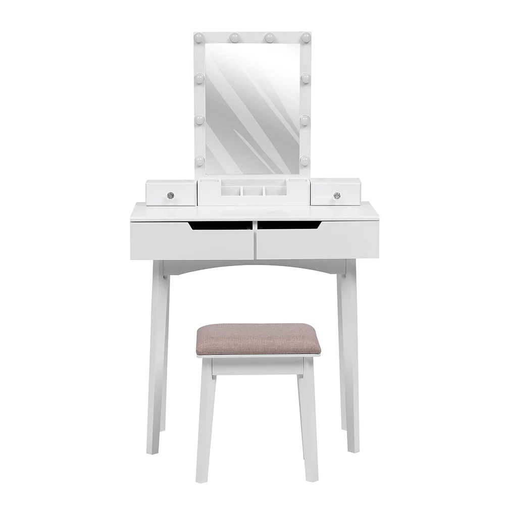 Livingandhome MDF Vanity Table With Storage Drawers And Padded Stool - Image 3