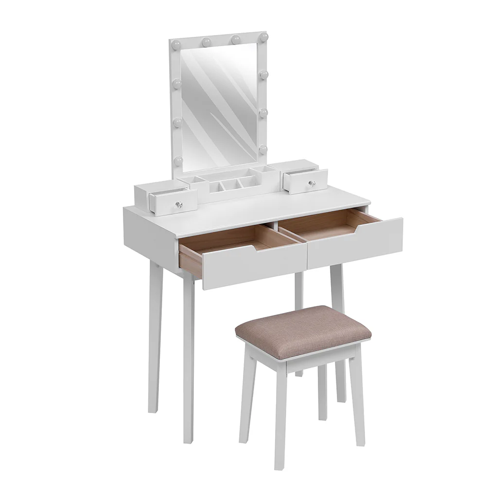 Livingandhome MDF Vanity Table With Storage Drawers And Padded Stool - Image 4
