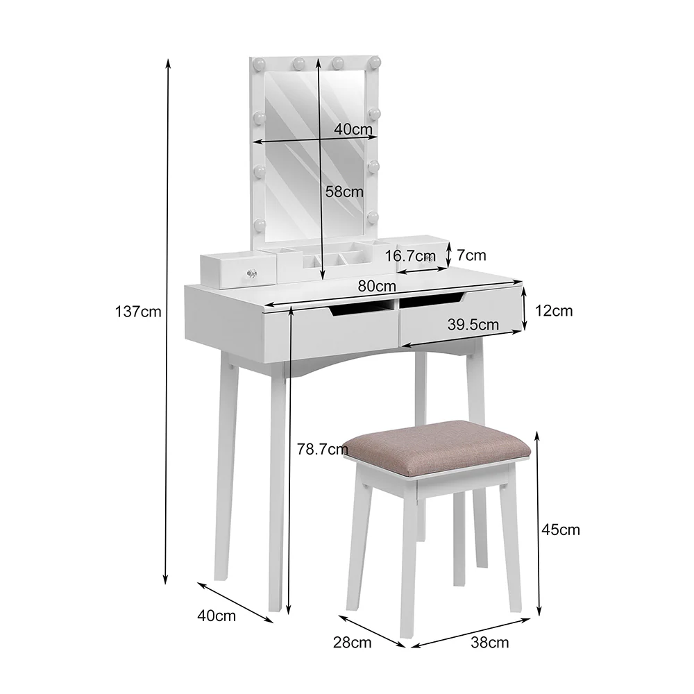 Livingandhome MDF Vanity Table With Storage Drawers And Padded Stool - Image 7