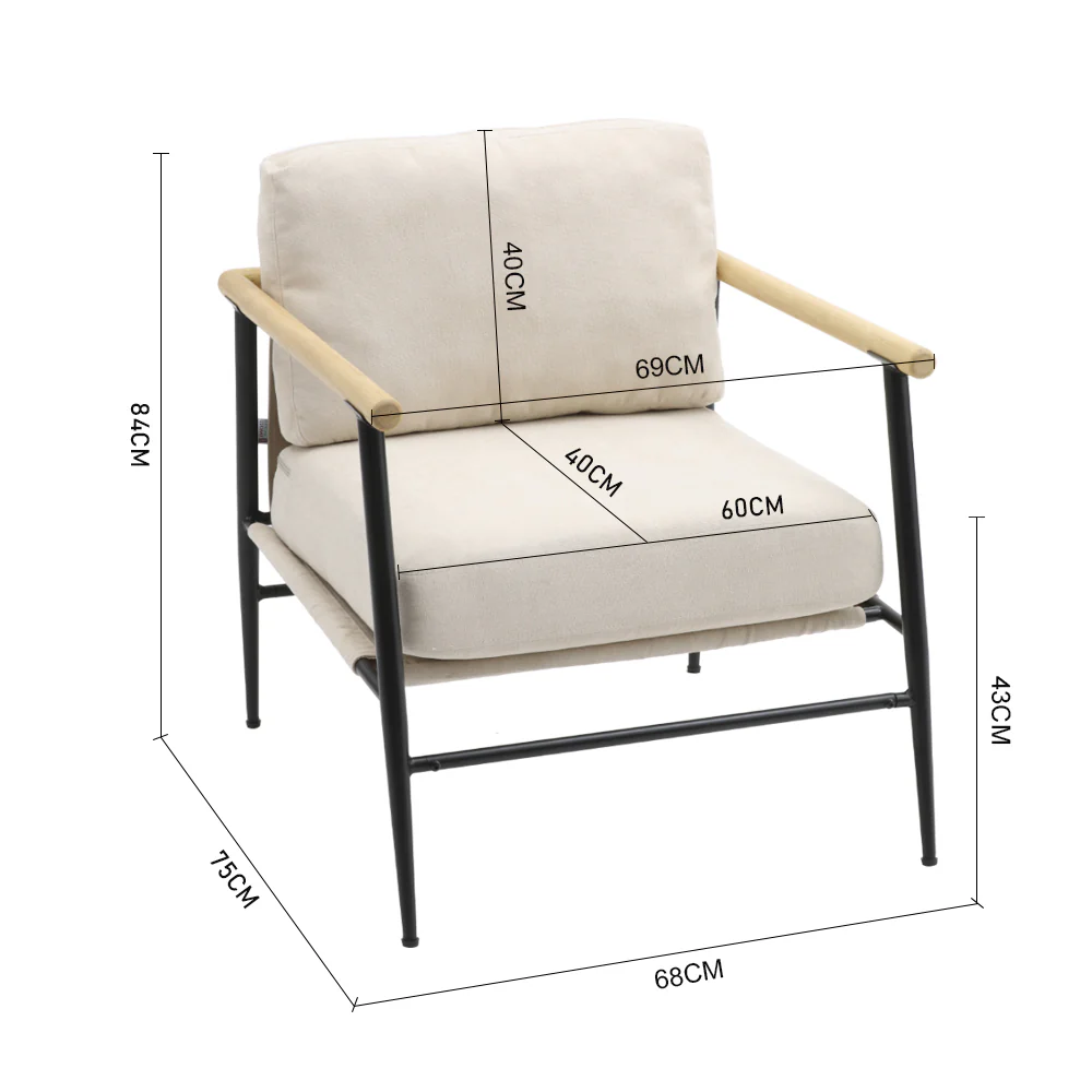 Livingandhome Metal and Wood Frame Linen Armchair - Image 3