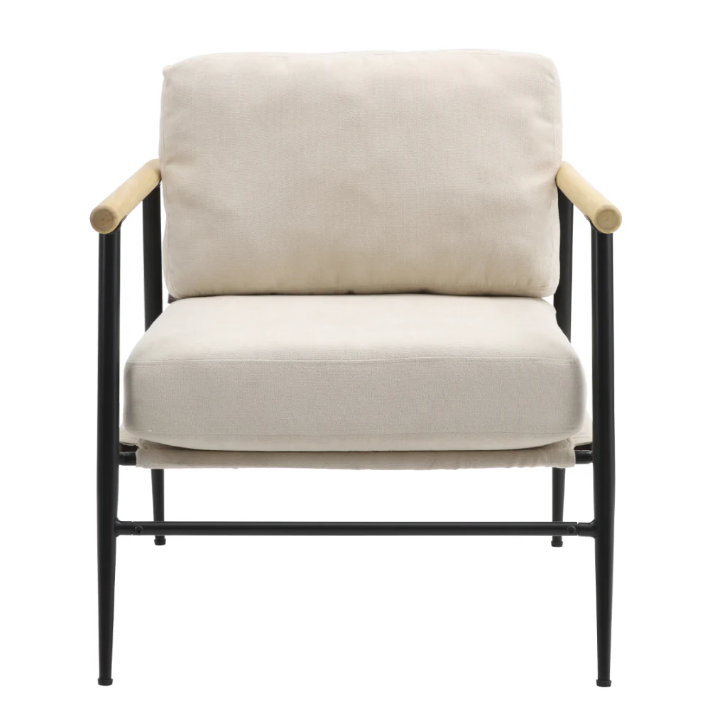 Livingandhome Metal and Wood Frame Linen Armchair - Image 4