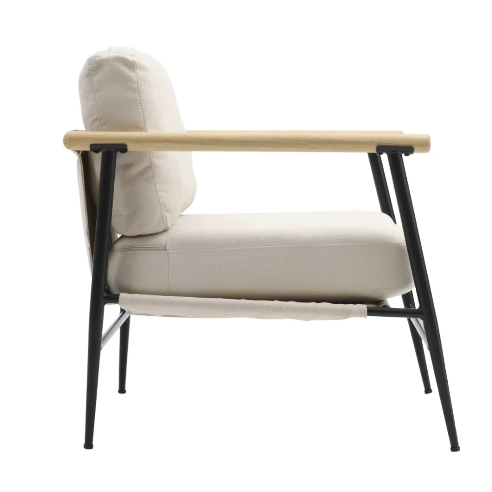 Livingandhome Metal and Wood Frame Linen Armchair - Image 5