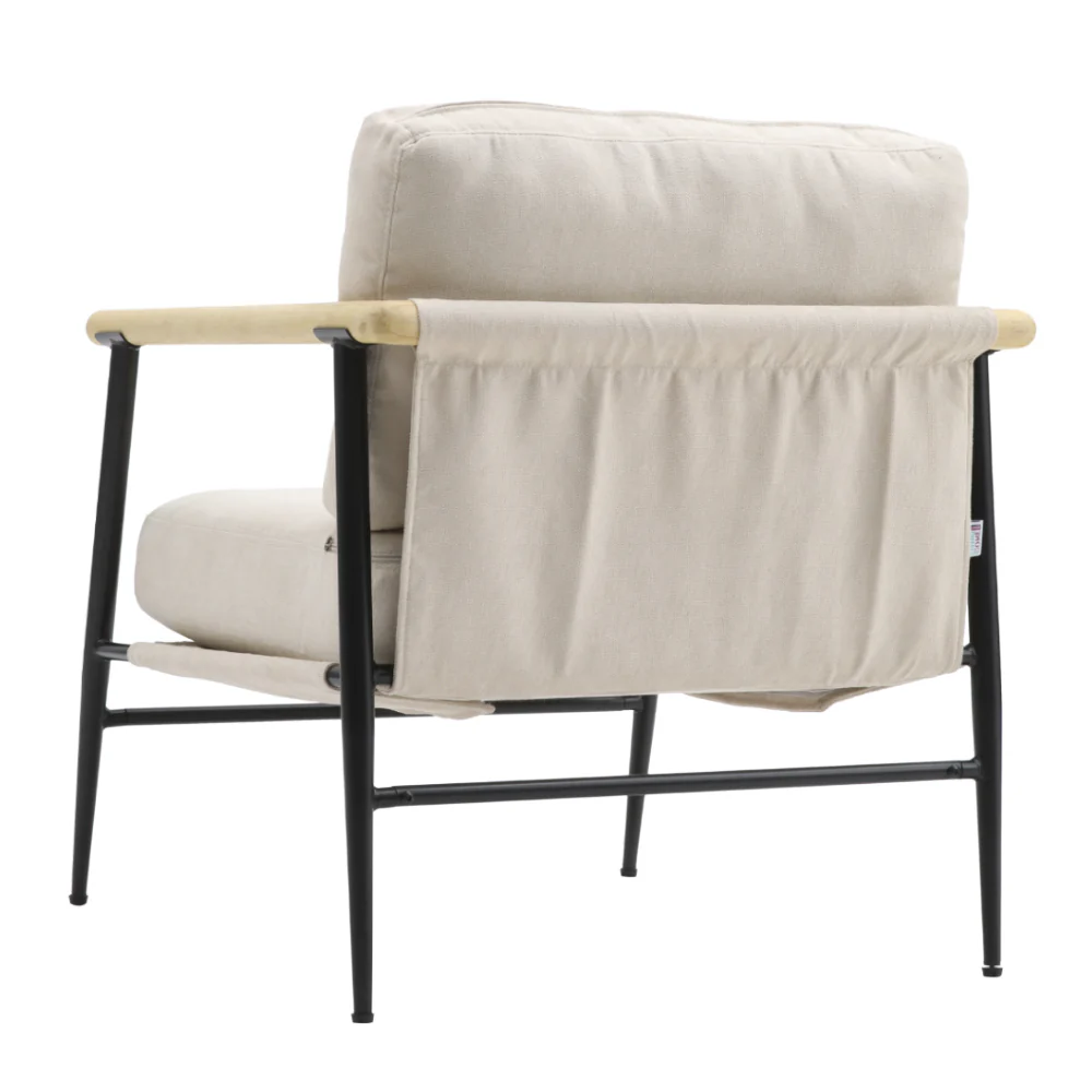 Livingandhome Metal and Wood Frame Linen Armchair - Image 6