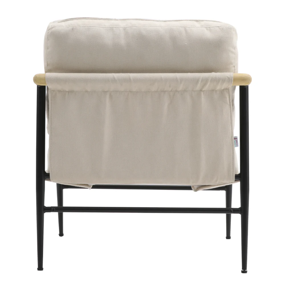 Livingandhome Metal and Wood Frame Linen Armchair - Image 7