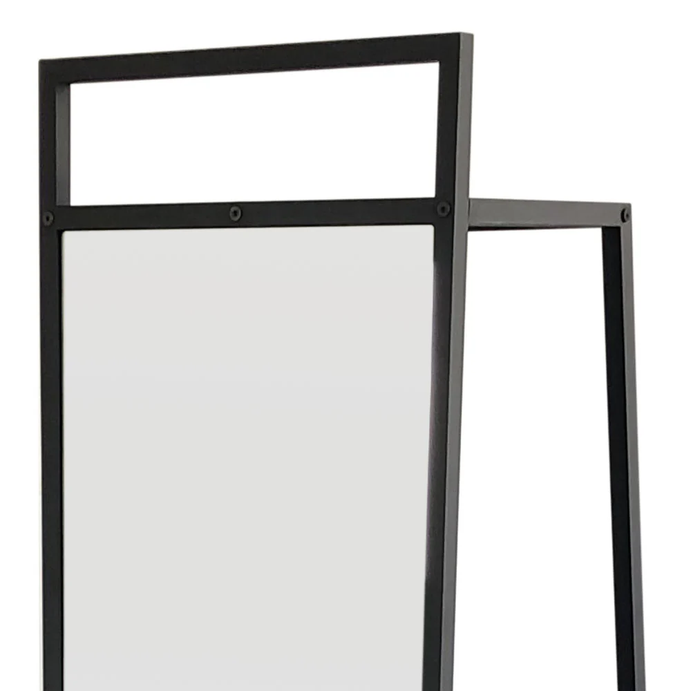 Livingandhome Metal Floor Mirror with Coat Rack Black - Image 7