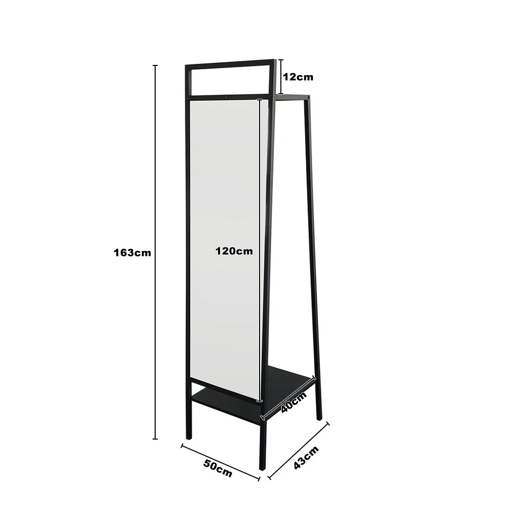 Livingandhome Metal Floor Mirror with Coat Rack Black - Image 8