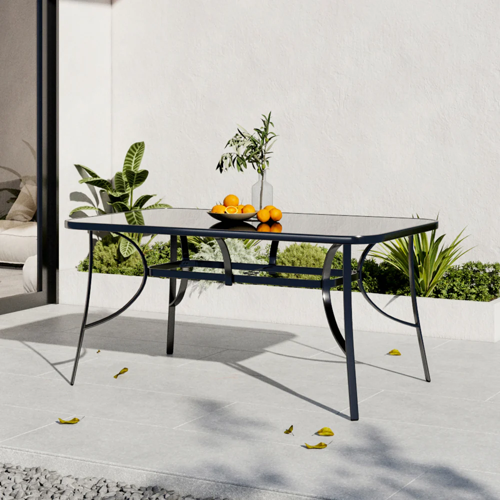 Livingandhome Metallic And Tempered Glass Garden Table With Parasol Hole Outdoor