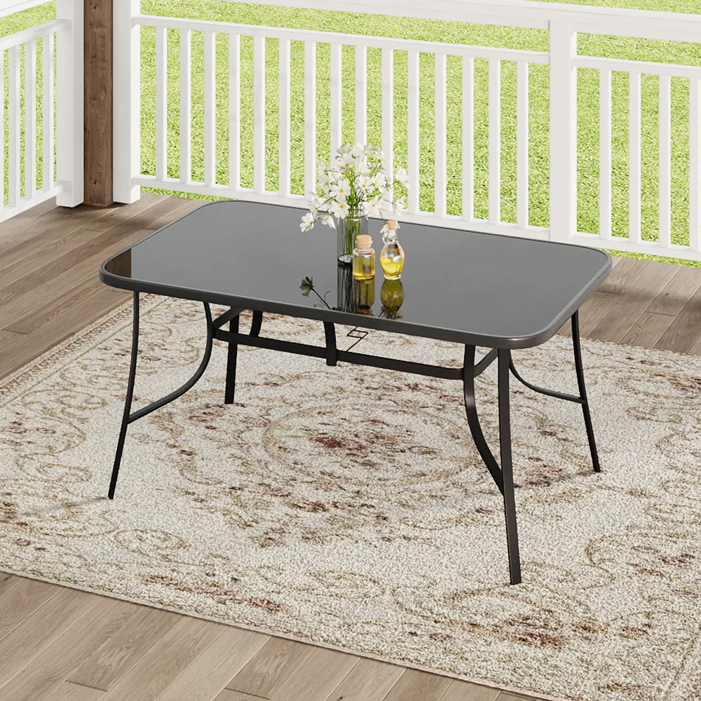 Livingandhome Metallic And Tempered Glass Garden Table With Parasol Hole Outdoor - Image 2