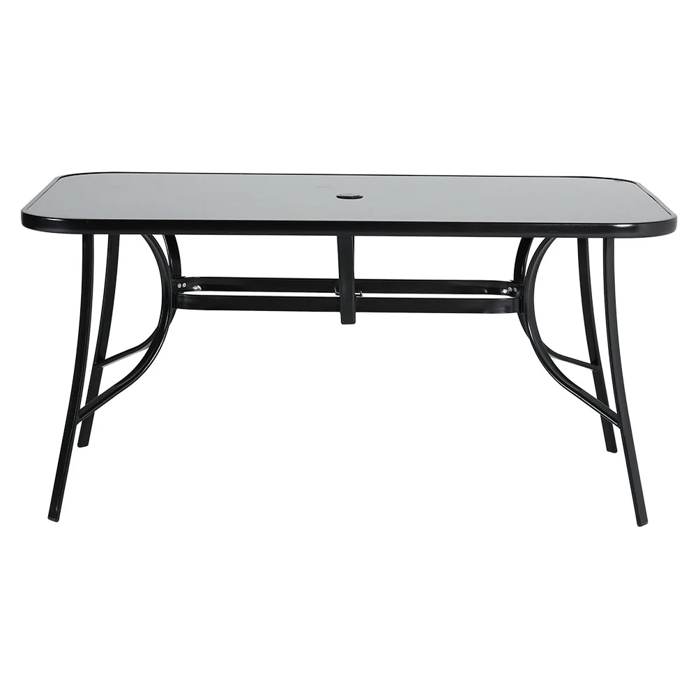 Livingandhome Metallic And Tempered Glass Garden Table With Parasol Hole Outdoor - Image 3