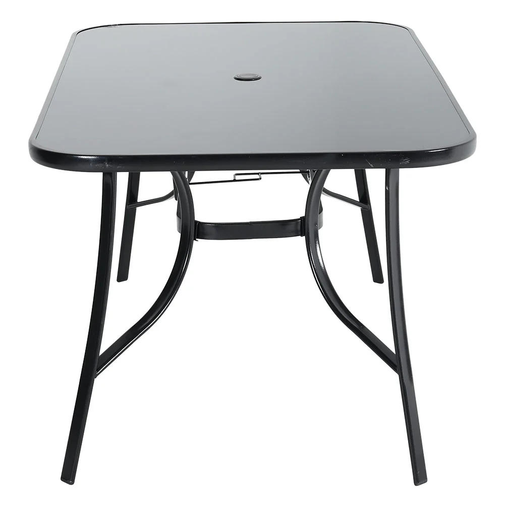 Livingandhome Metallic And Tempered Glass Garden Table With Parasol Hole Outdoor - Image 4