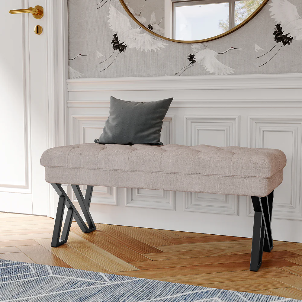 Livingandhome Mid Century Metal Upholstered Bench