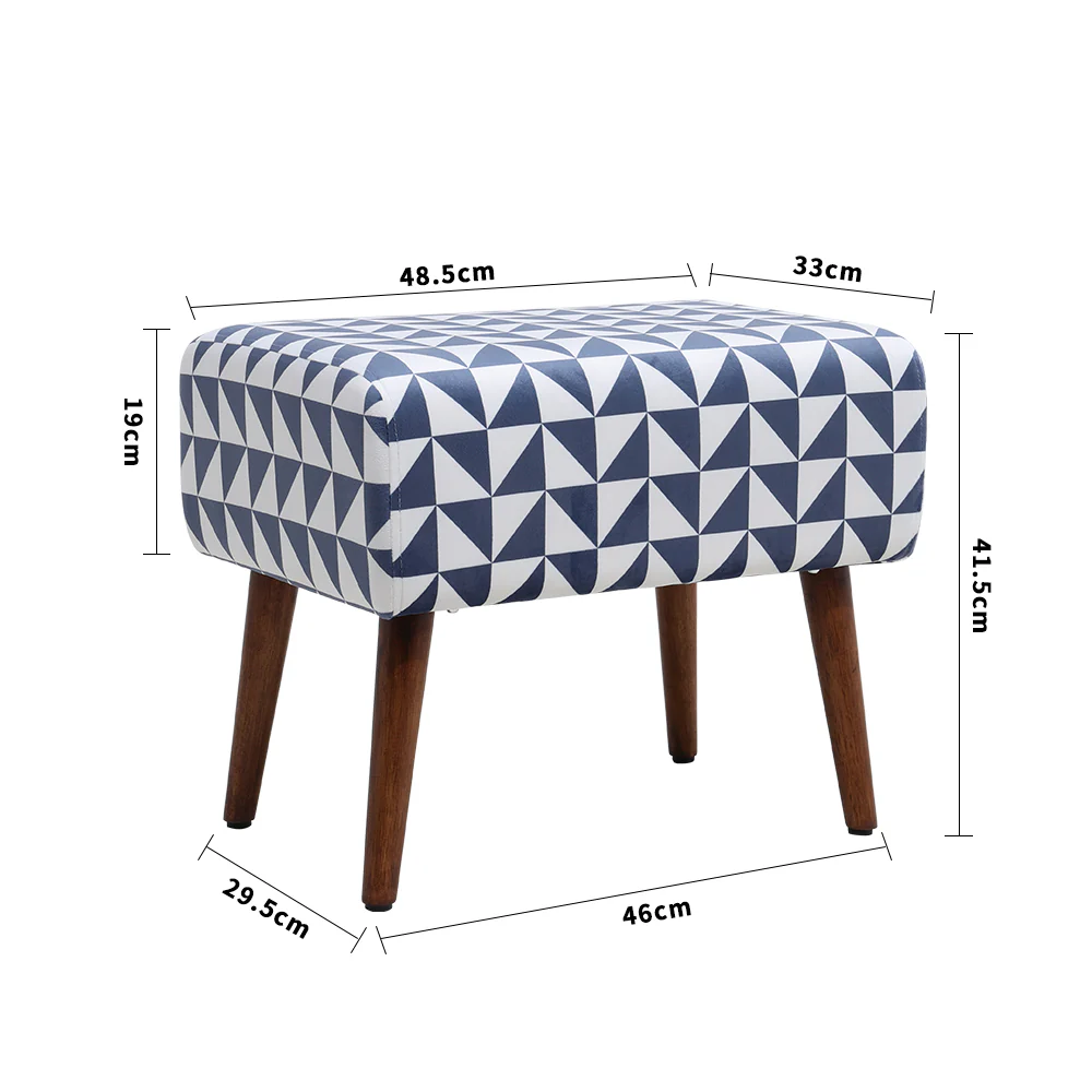 Livingandhome Mid-Century Patterned Ottoman Footstool with Walnut Legs - Image 2