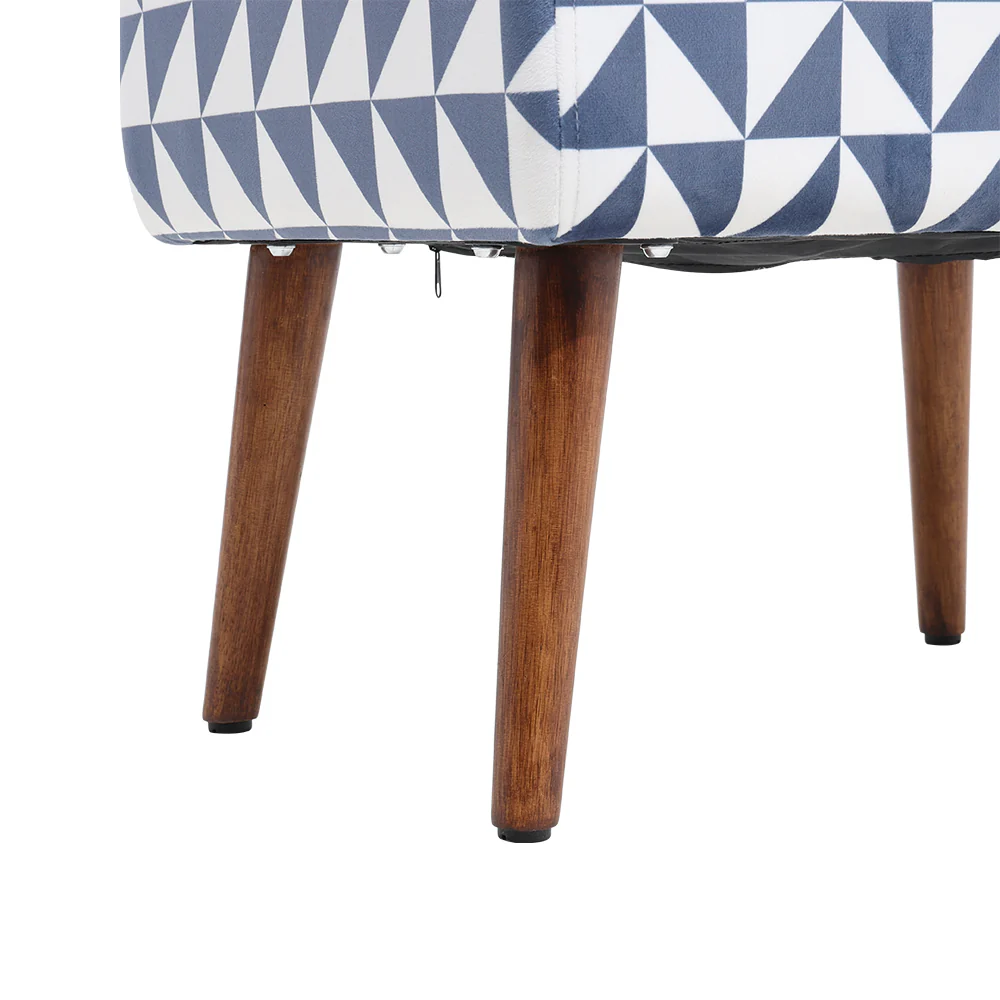 Livingandhome Mid-Century Patterned Ottoman Footstool with Walnut Legs - Image 3