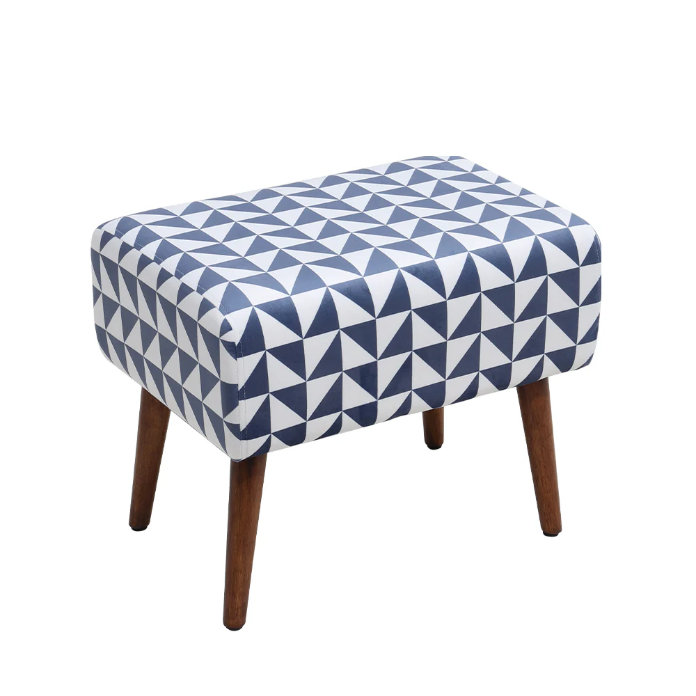 Livingandhome Mid-Century Patterned Ottoman Footstool with Walnut Legs - Image 4