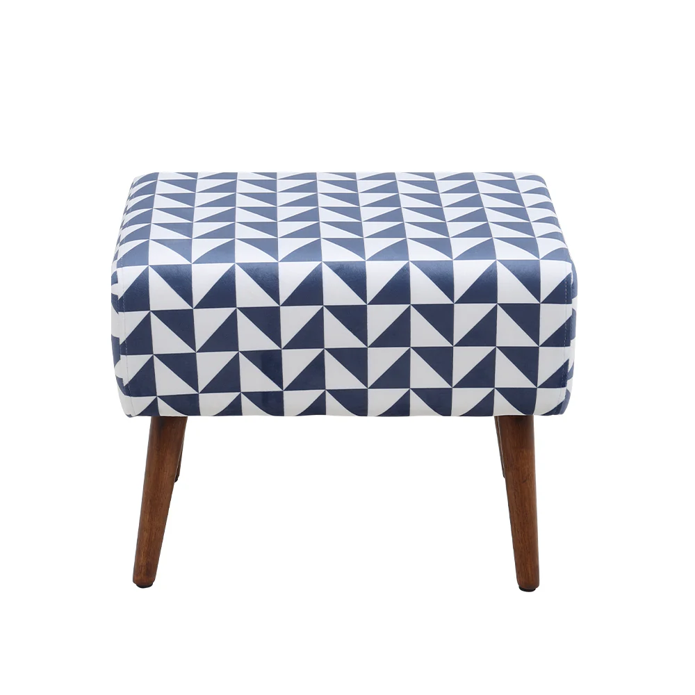 Livingandhome Mid-Century Patterned Ottoman Footstool with Walnut Legs - Image 5