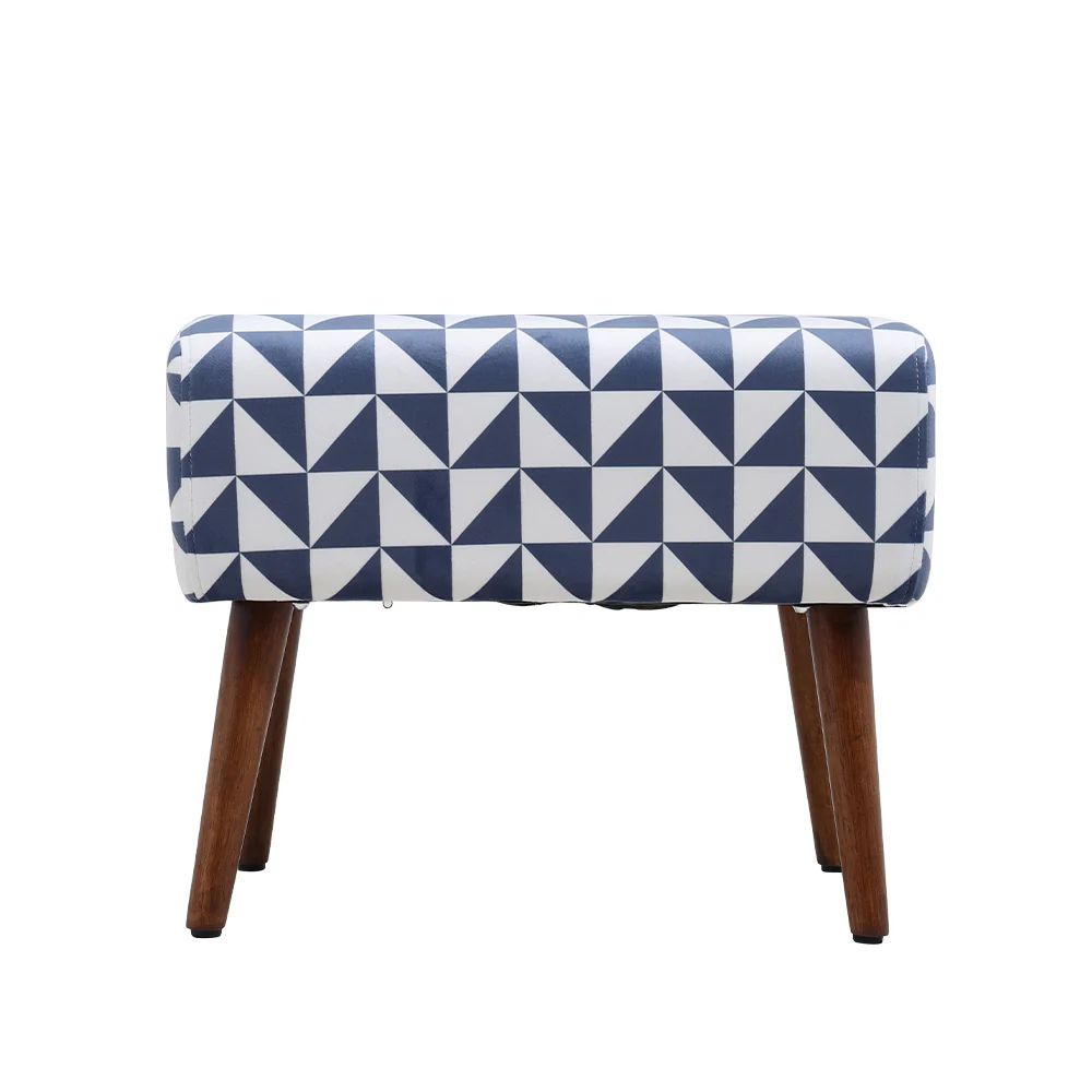 Livingandhome Mid-Century Patterned Ottoman Footstool with Walnut Legs - Image 6