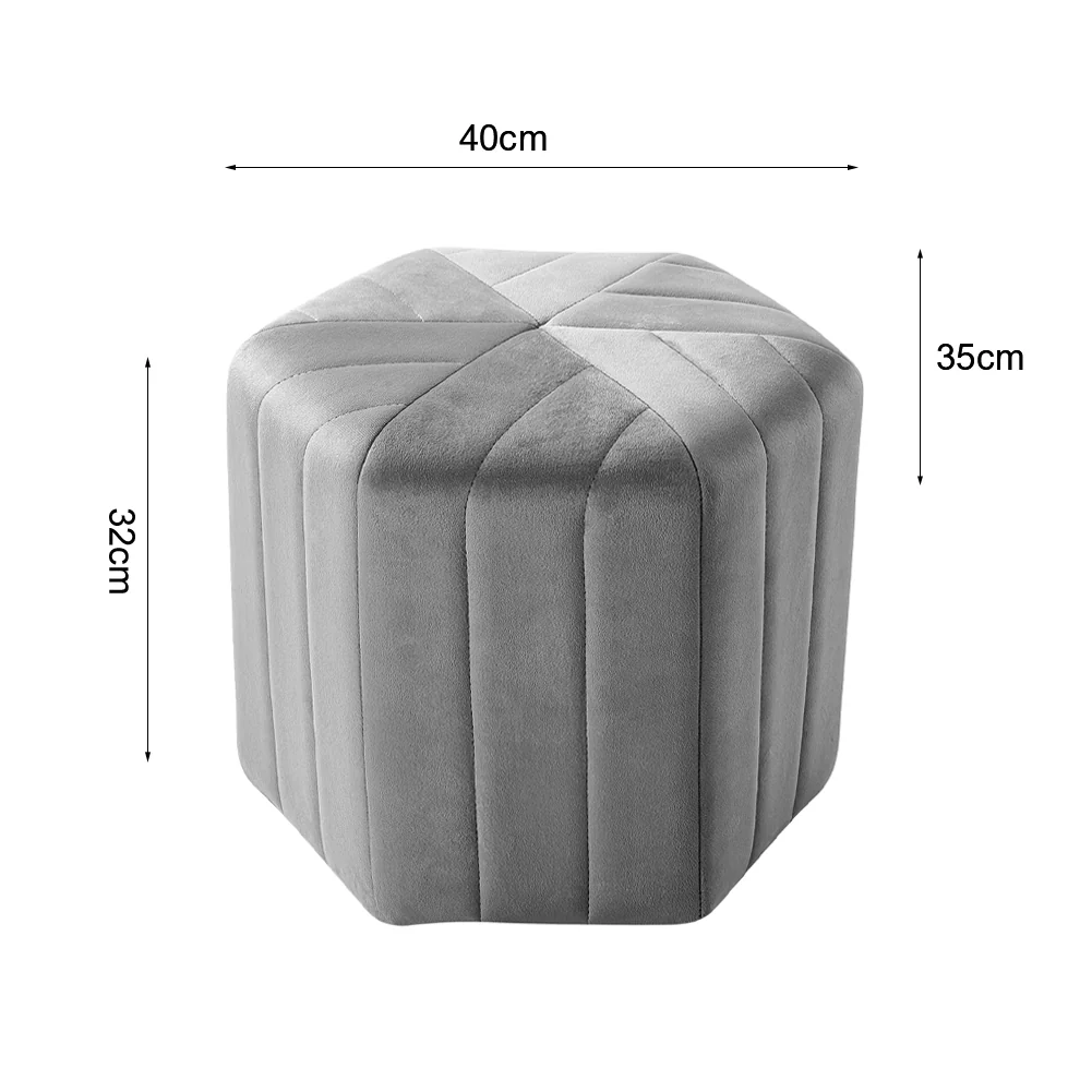 Livingandhome Minimal Hexagonal Velvet Footstool Ottoman with Stripes - Image 2