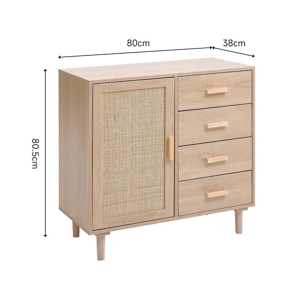 Livingandhome Minimalist Wooden Cabinet With Rattan Accent - Image 3