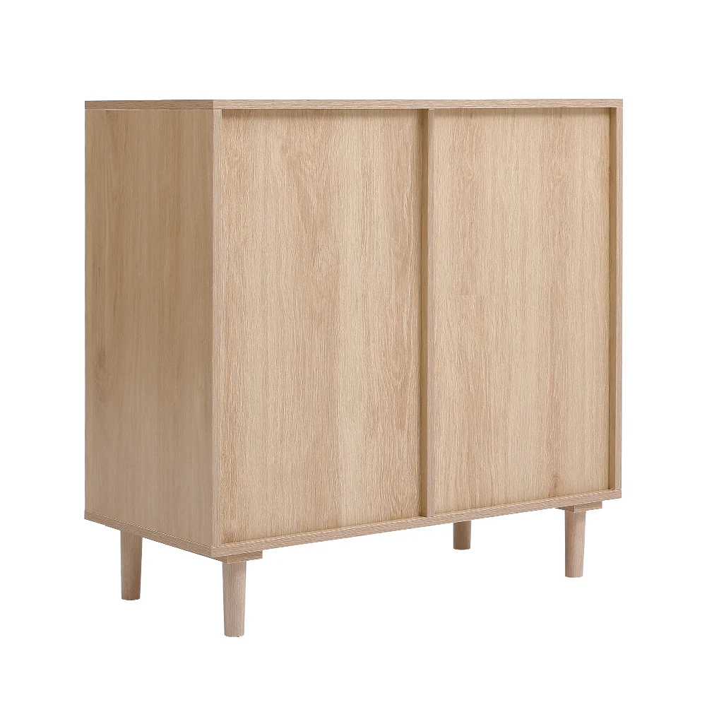 Livingandhome Minimalist Wooden Cabinet With Rattan Accent - Image 5